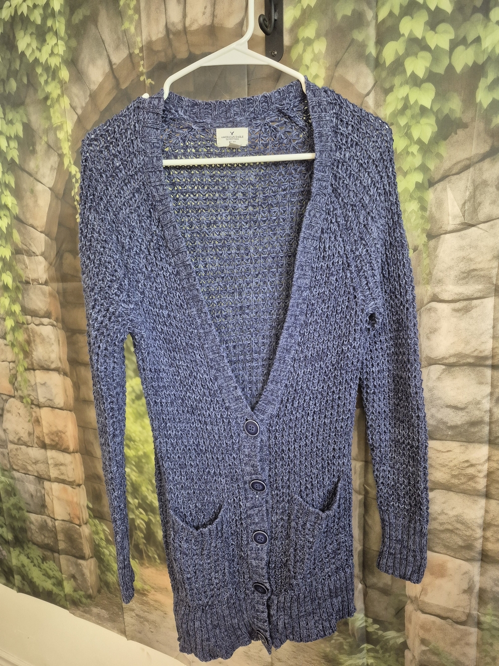 American Eagle Women's Cardigan Blue Sweater 100% Cotton